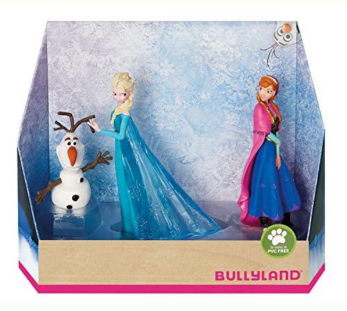 Bullyland 13446 – Juego de Figuras de Walt Disney La Reina del Hielo – Elsa, Anna y Olaf, Figuras pintadas a Mano, sin PVC, Regalo Ideal para niños y niñas para Jugar de fantasía, Tamaño único