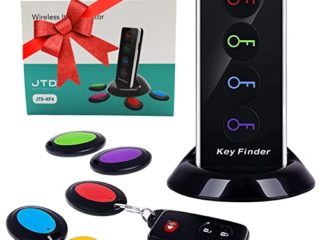 Buscador de llaves remoto JTD Buscador de llaves inalámbrico/Localizador de artículos de RF inalámbrico con linterna LED y base para teléfono celular Keys Pets (4 receptores, 1 control remoto, 1 base)