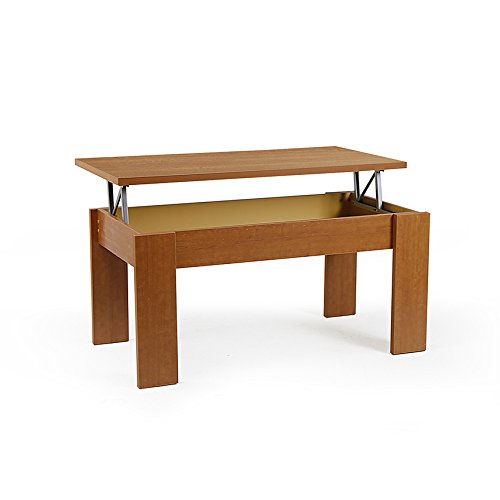 Buyqualia Mesa de Centro Rectangular elevable con Compartimento bajo Tapa Color (Cerezo) 51/63x105x55