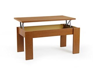 Buyqualia Mesa de Centro Rectangular elevable con Compartimento bajo Tapa Color (Cerezo) 51/63x105x55