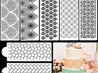 BUZIFU 7 Piezas Plantillas de Repostería Plantillas de Plástico para Decorar Pasteles Plantillas de Decoración de Pasteles de Bodas Stencil Plantillas para Crear Bonitos Patrones en el Pastel(15*30cm)