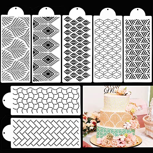 BUZIFU 7 Piezas Plantillas de Repostería Plantillas de Plástico para Decorar Pasteles Plantillas de Decoración de Pasteles de Bodas Stencil Plantillas para Crear Bonitos Patrones en el Pastel(15*30cm)