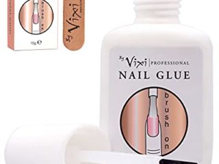 By Vixi 1 x 15g PEGAMENTO PARA UÑAS ULTRAFUERTE con PINCEL y LIMA DE PREPARACIÓN GRATUITA Adhesivo transparente con secado instantáneo, calidad de salón de belleza profesional