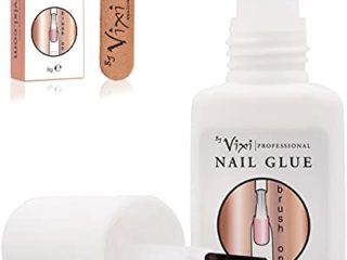 By Vixi 1 x 8g PEGAMENTO PARA UÑAS ULTRAFUERTE con PINCEL y LIMA DE PREPARACIÓN GRATUITA Adhesivo transparente con secado instantáneo, calidad de salón de belleza profesional