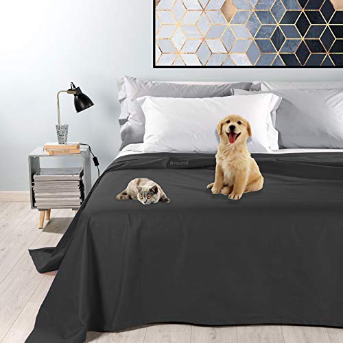 Byour3® Colcha Impermeable para Cama De Matrimonio Tela Decorativa De Algodón Antimanchas Lavable Resistente Manta Antipelo Animales Gatos Perros Arañazos (Gris Plomo, 180 x 300 cm Cama 90)