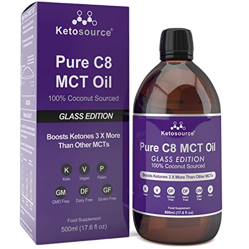 C8 MCT Aceite Puro | Produce 3 X Más Cetonas Que Otros MCT Aceites | Triglicéridos de Acido Caprílico | Paleo y Vegano Amistoso | Botella Sin BPA | Ketosource®