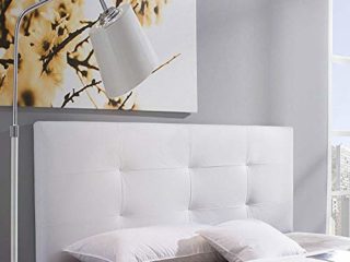 Cabecero tapizado Carla 140x60 cm Blanco, para Cama de 135 cm, Acolchado con Espuma, 8 cm de Grosor, Incluye herrajes para Colgar