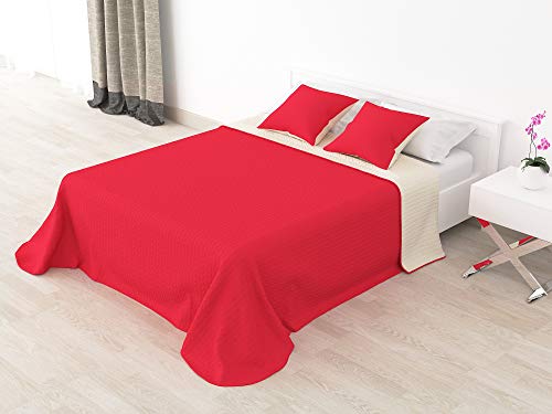 Cabetex Home - Colcha Bouti Reversible Bi-Color de Microfibra Transpirable con Cojines Mod. Colors (Rojo/Crema, Cama de 105 cm (200x255 cm))