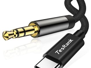 Cable Audio USB C a 3.5mm Jack,TesRank Cable Auxiliar Tipo C a Jack 3.5mm Macho Adaptador Audio Estéreo Aux Cable Conector para Móvil Tipo C,Auriculares,Altavoces,Coche,MP3,Ordenador-1M