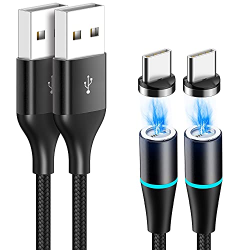Cable Magnético Tipo C, [2Pack 2M] Cargador Tipo C Magnético Carga y Sincronización Datos Cargador iman para Galaxy S10/S9/S8/Note9, Huawei P20/P10, Mi 9/A2, OnePlus 6T -Negro