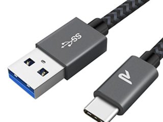 Cable USB C [USB 3.0 y QC3.0] RAMPOW Cable USB Tipo C 3.1A, Cable Carga Rapida Tipo C Nylon Duradero Compatible con Samsung Galaxy S21/S20/S10/S9/S8, Huawei P30/P20/P10/P9, Mi A1A2 y más - Gris 1M
