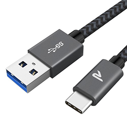 Cable USB C [USB 3.0 y QC3.0] RAMPOW Cable USB Tipo C 3.1A, Cable Carga Rapida Tipo C Nylon Duradero Compatible con Samsung Galaxy S21/S20/S10/S9/S8, Huawei P30/P20/P10/P9, Mi A1A2 y más - Gris 1M