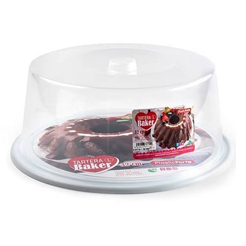 CABLEPELADO - Bandeja Pasteles tartera plástico - Recipiente conservación - Transporte Comida - Plato Servir - Campana alimento - 15 cm Altura y diametro 34 cm - Color Blanco