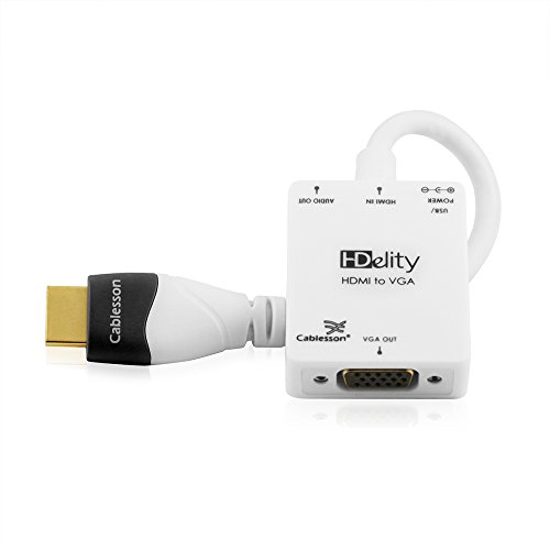 Cablesson Active HDMI a VGA - Blanco Conector de Video Femenino Cable Adaptador con Puerto de alimentaci?n y Audio Micro USB - 1080p, para PC, Laptop, DVD, Monitor de TV, BLU-Ray, Sky HD, Chromebook