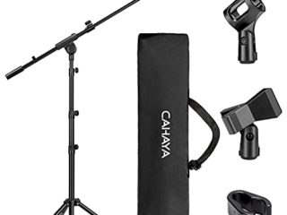 CAHAYA Soporte de Micrófono con Brazo con Dos Pinzas para Microfonos Pie de Micrófono Plegable y Ajustable de 64-158cm para Conciertos Videoconferencias Escenarios