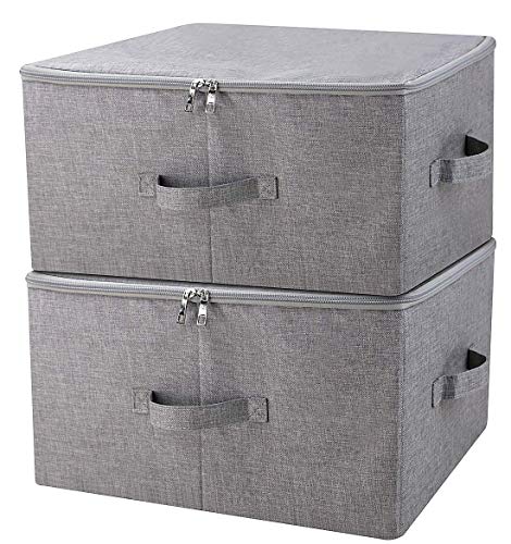 Caja de almacenamiento plegable con tapa y asas con cremallera, cesta de almacenamiento con tela de lino, separadores extraíbles de cajón para armario, gris oscuro, 2 piezas