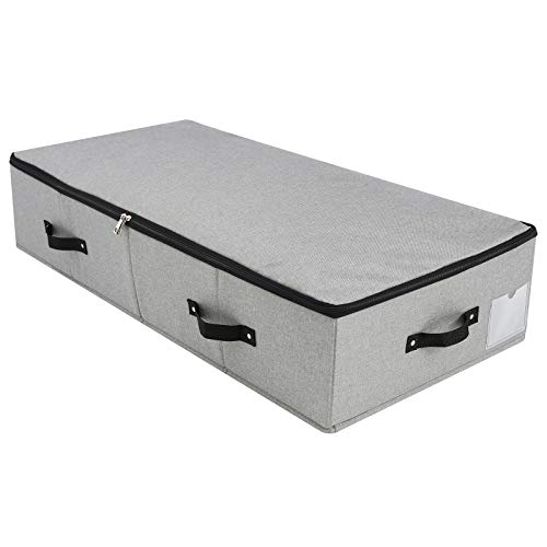 Caja de almacenamiento plegable debajo de la cama con asas, tapa con cremallera, mantas para ropa, edredones, organizador de almacenamiento para dormitorio y armario, 90x42x18cm, gris oscuro