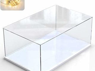 Caja de exhibición de acrílico transparente para la colección de minifiguras Lego, caja de exhibición de almacenamiento a prueba de polvo con base para mini figuras de juguete (Blanco, 33x25x15cm)