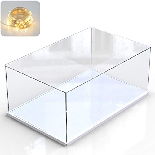 Caja de exhibición de acrílico transparente para la colección de minifiguras Lego, caja de exhibición de almacenamiento a prueba de polvo con base para mini figuras de juguete (Blanco, 33x25x15cm)