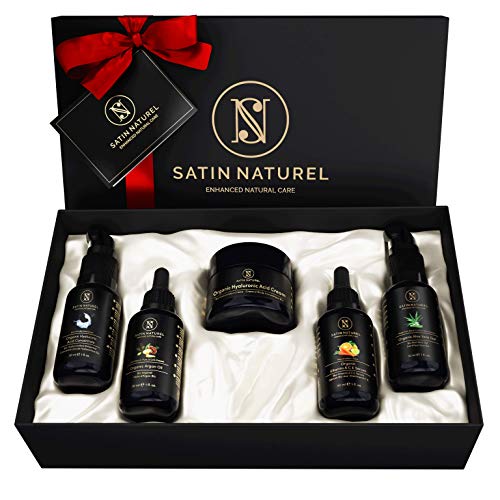 Caja Regalo Antiedad Orgánico Regalos Originales para Mujer - Serum Facial Antiarrugas Ácido Hialurónico y Serum Vitamina ACE, Crema Facial, Gel de Aloe Vera, Aceite de Argán - Regalos para Mujer