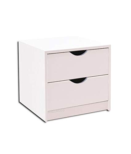 Cajonera para Armario, Completamente Montada, Frente Medía Luna, Color Blanco, 45 cm Ancho x 45 cm Fondo - 2 Cajones 16 cm. Alto 40,8 cm.