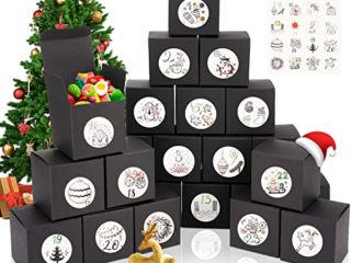 Calendario Adviento 2021,24 Cajas Regalo Navidad,Cajas Chuches Navidad,Calendario Adviento Bolsas,Cajas Adviento Navidad,Calendario de Adviento Chocolate Kinder,Negro,Para Manualidades Navideñas DIY