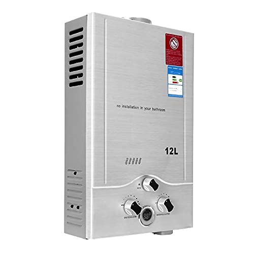 Calentador de Agua a Gas 12LPM,Calentador de Agua GLP de 24KW con Presión de Agua de Arranque Súper Baja de 0,2 bar,Operado con Butano y Propano
