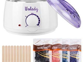 Calentador de Cera de la Aplicación Eléctrica Wolady Kit de Eliminación de Cera Caliente Depilatory Cera 500ml 4 Paquetes Granos de Cera 10 Palillos Madera Casero Spa Cara Brazos Axilas Piernas