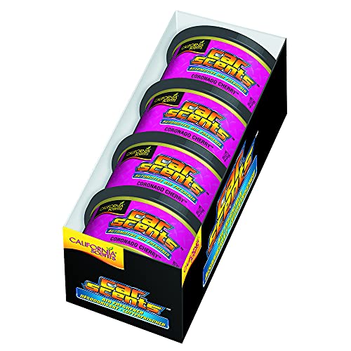 California Scents Car, Ambientador de Coche con Fragancia y Olor de Coronado Cherry, Olor Piruleta de Cereza (Ambientador en Lata 42 gramos), Pack de 4, Color Rojo