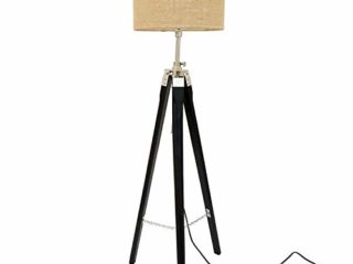 Calvin Handicraft Lámpara de pie trípode | Lámpara de pie Decorativa de Yute de Madera Decorativa Negra Italiana de diseño Antiguo para Sala de Estar