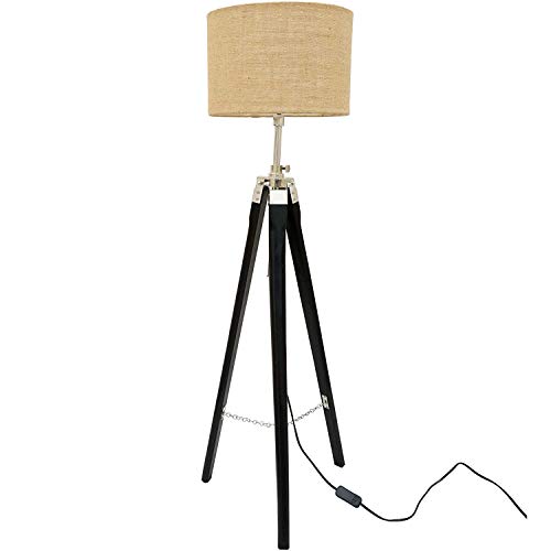 Calvin Handicraft Lámpara de pie trípode | Lámpara de pie Decorativa de Yute de Madera Decorativa Negra Italiana de diseño Antiguo para Sala de Estar