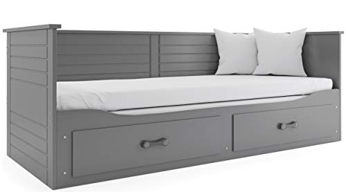 Cama Hermes 2 en 1- con Dos cajones, somieres y colchones de Espuma (2X 200x80x8), Color Gris
