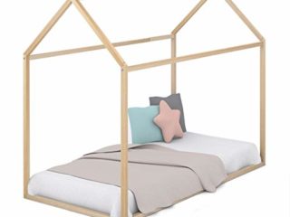 Cama Infantil Tipo Montessori, Casita Madera Natural para niño y niña, 90 x 190 cm