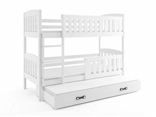 Cama litera Triple Infantil Jacob, Color Blanco, para colchones de 200 * 90, con somieres y colchones de Espuma (2 x 200x90 y 1 x 190x80) Gratis! MAS Barato! Ahorro- 40 Euros!