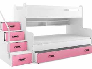Cama litera triple MAX 3 (para tres niños) 200x80 y 200x120m , COLOR BLANCO - rosa , todo includo! PRECIO MAS BAJO!…