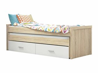 Cama Nido Juvenil con Dos Camas y Dos Cajones, Cama para habitación y/o Dormitorio, Color Cambria y Blanco, Modelo Lara, Medidas: 200,5 cm (Largo) x 98 cm (Ancho) x 72 cm (Alto)