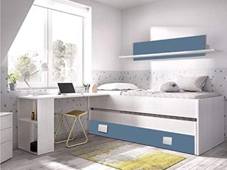 Cama Nido Juvenil con Mesa Escritorio, Incluido Gran Cajon y Estante