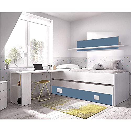Cama Nido Juvenil con Mesa Escritorio, Incluido Gran Cajon y Estante
