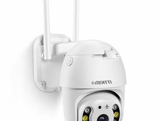 Camara de Vigilancia WiFi Exterior, 1080P Cámara IP PTZ para Exterior, iCsee App, Audio Bidireccional, Detector de Movimiento, 20m de Visión Nocturna, IP66, Soporta Tarjeta SD de 128G (No Incluido)