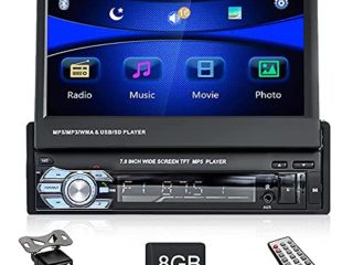 CAMECHO 1 DIN Radio de Coche GPS 7 "Pantalla táctil Plegable 1080P Carro Multimedia Jugador con 8G Mapa Tarjeta, Soporte Mirror Link Android/iOS Navegación Bluetooth FM+Cámara de visión Trasera