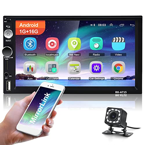 CAMECHO Android Radio Coche Bluetooth 7 Pulgadas Pantalla Táctil, Radio 2 DIN GPS con Enlace Espejo/WiFi/USB/SD/AUX/FM Reproductor de automóvil + Cámara Trasera