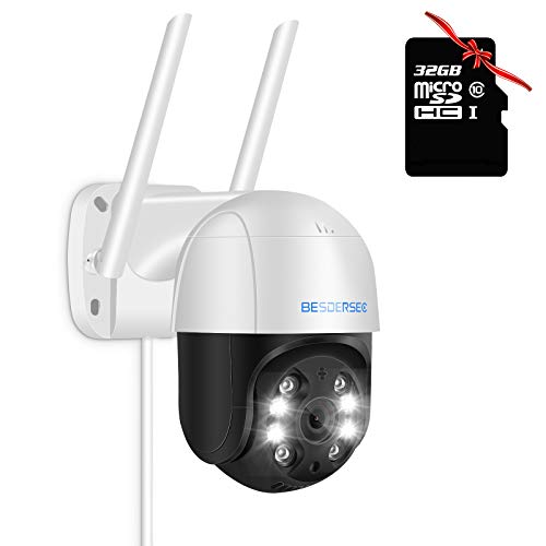 Cameras de Seguridad WiFi, Camara IP Exterior WiFi 1080P HD, Camera IP WiFi Impermeable IP66 con Audio de Dos Vías，Visión Nocturna 50M en Color Detección de Movimiento Monitorización，con Tarjeta 32G