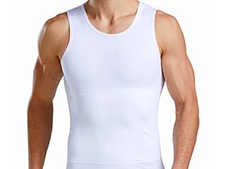 Camiseta Reductora Hombre Compresión, Camisetas Interiores Tirantes, Fajas Moldeadora Adelgazantes - Alta Elasticidad para Comprimir Pecho Abdomen y Cintura (Blanco, L)