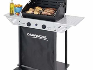 Campingaz Xpert 100 L Plus Rocky Barbacoa Gas para Piedra Volcanica, BBQ gas con 2 quemadores, 7.1kW de potencia, 2 Parrillas de acero cromado, 2 mesas laterales y rocas de lava