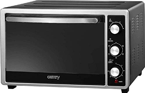 Camry CR 6018 Horno Eléctrico Convección de Sobremesa 35 L, Asador de Pollo, Puerta Doble Cristal Efecto Espejo, 5 Modos de Calor, Temporizador, Ajuste de Temperatura, Negro, 2200W