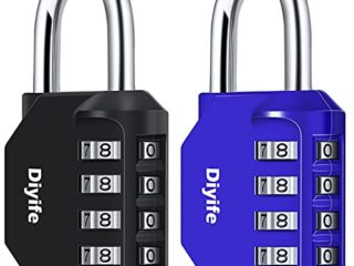Candado De Combinación, [2 Piezas] Diyife Cerradura De Impermeable Combinación De 4 Dígitos, Candado para El Casillero del Gimnasio Escolar, Caja De Herramientas,Cerca, Cerrojo, Etc. (Negro y Azul)