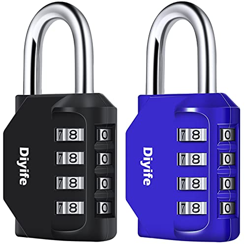 Candado De Combinación, [2 Piezas] Diyife Cerradura De Impermeable Combinación De 4 Dígitos, Candado para El Casillero del Gimnasio Escolar, Caja De Herramientas,Cerca, Cerrojo, Etc. (Negro y Azul)