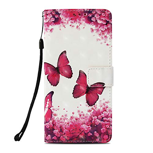Candy House Xiaomi Mi Max 3 Funda Premium 3D Cartera Teléfono Funda Case Diseño Rosa Mariposa PU Cuero con Titular de la Tarjeta [Correa de Mano] Soporte Magnético Flip Cover Fit para Xiaomi Mi Max 3