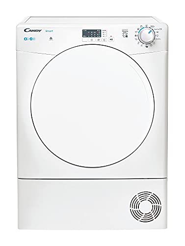 Candy Smart CSE C8LF-S, Secadora Condensación, 8KG, Bomba Calor, Digital y Mandos, NFC, 14 Ciclos, Depósito Condensación Zócalo, Planchado Fácil, Inicio 3-6-9H, Instalación en Columna, Clase B, Blanco