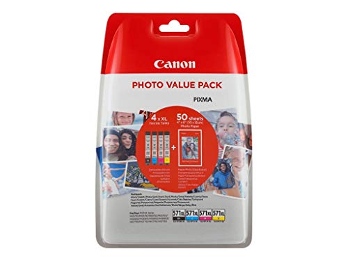 Canon CLI-571XL 4 Cartuchos de tinta BK/C/M/Y XL para Impresora de Inyeccion Pixma MG5750/51/52/53-MG6850/51/52/53-MG7750/51/52/53TS5050/51/53/55-TS 6050/51/52TS8050/51/52/53-TS 9050/55